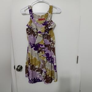 Elle floral Sleeveless Knee length dress with ruffled front lined bottom SM